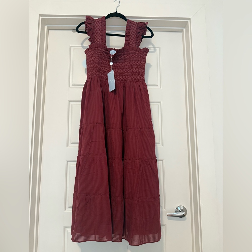 Hill House Ellie Nap Dress in Burgundy Shadow Stripe- NWT-size medium